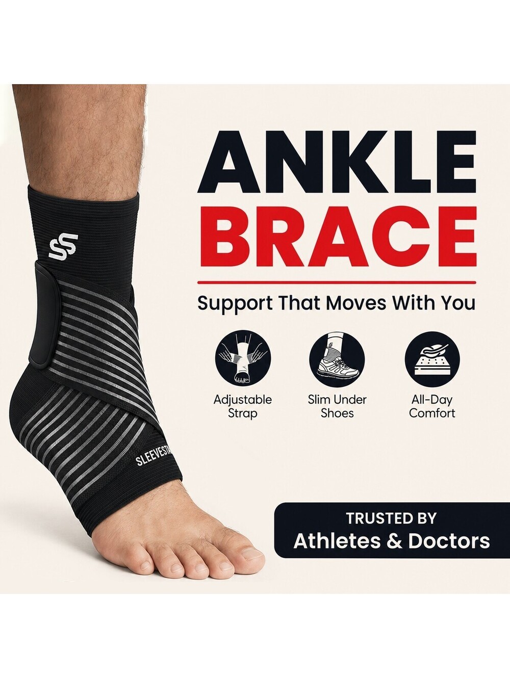 Sleeve Stars Ankle Brace Compression Sleeve Strap Plantar Fasciitis Medium M NWT